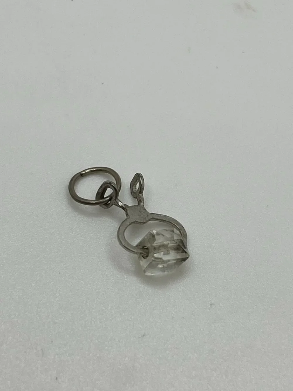 WELLS 925 Sterling Silver Antique Clear Glass Ice / Sugar Tongs Charm Pendant